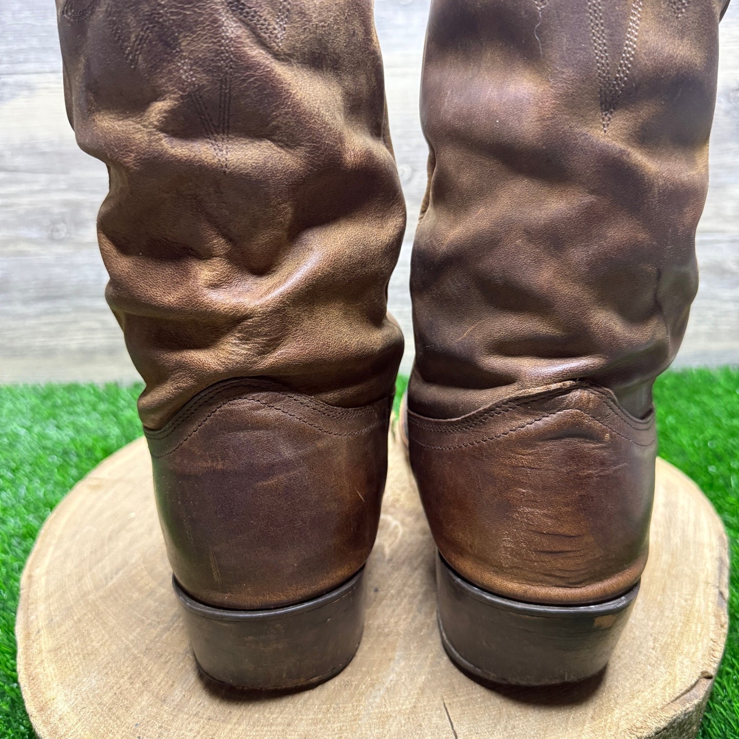 Road Wolf Men - Size 9.5W - Brown Slouch Toe Plate Cowboy Boots Style 1232