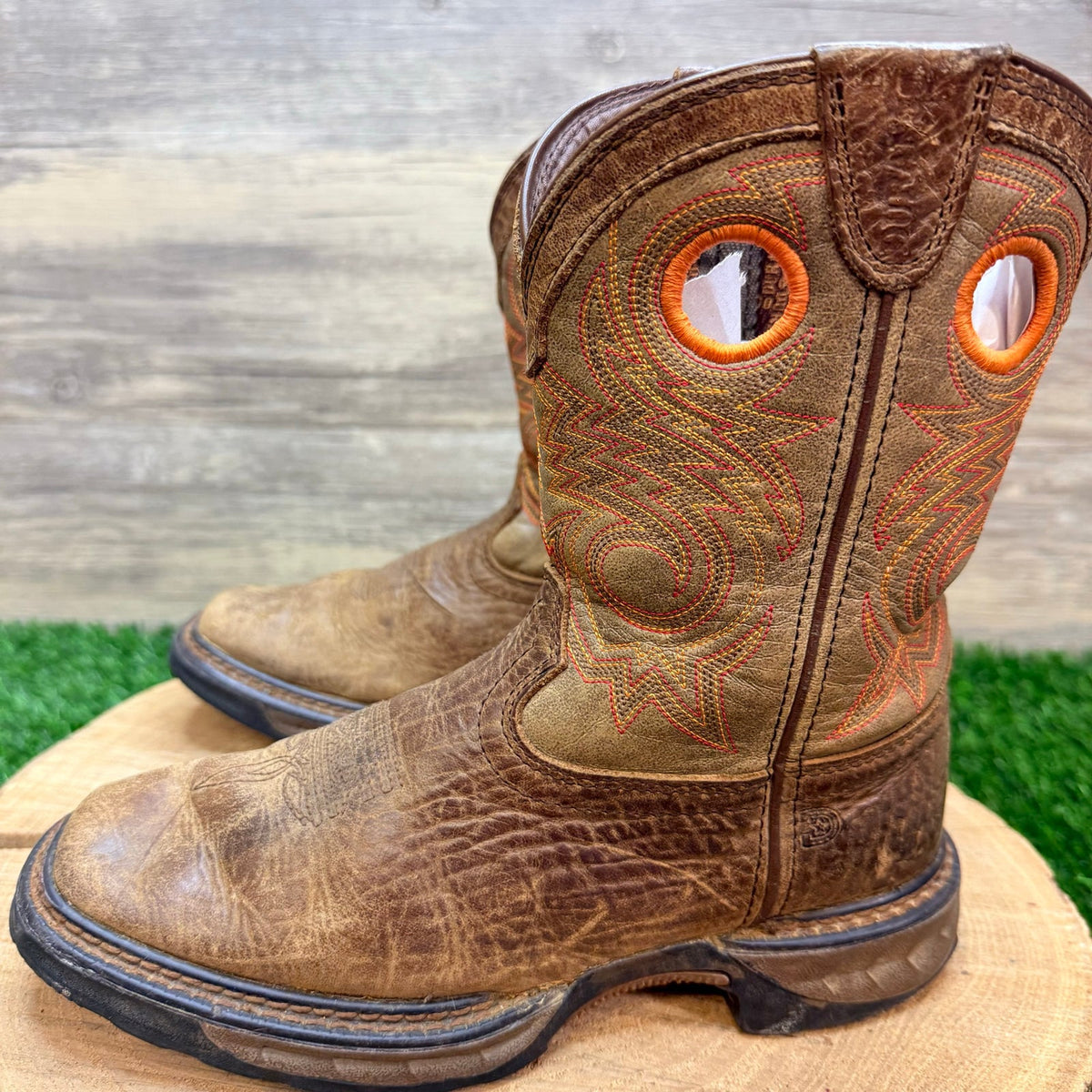 Durango Youth - Size 2M - Brown / Orange Square Toe Cowboy Boots DBT0227C