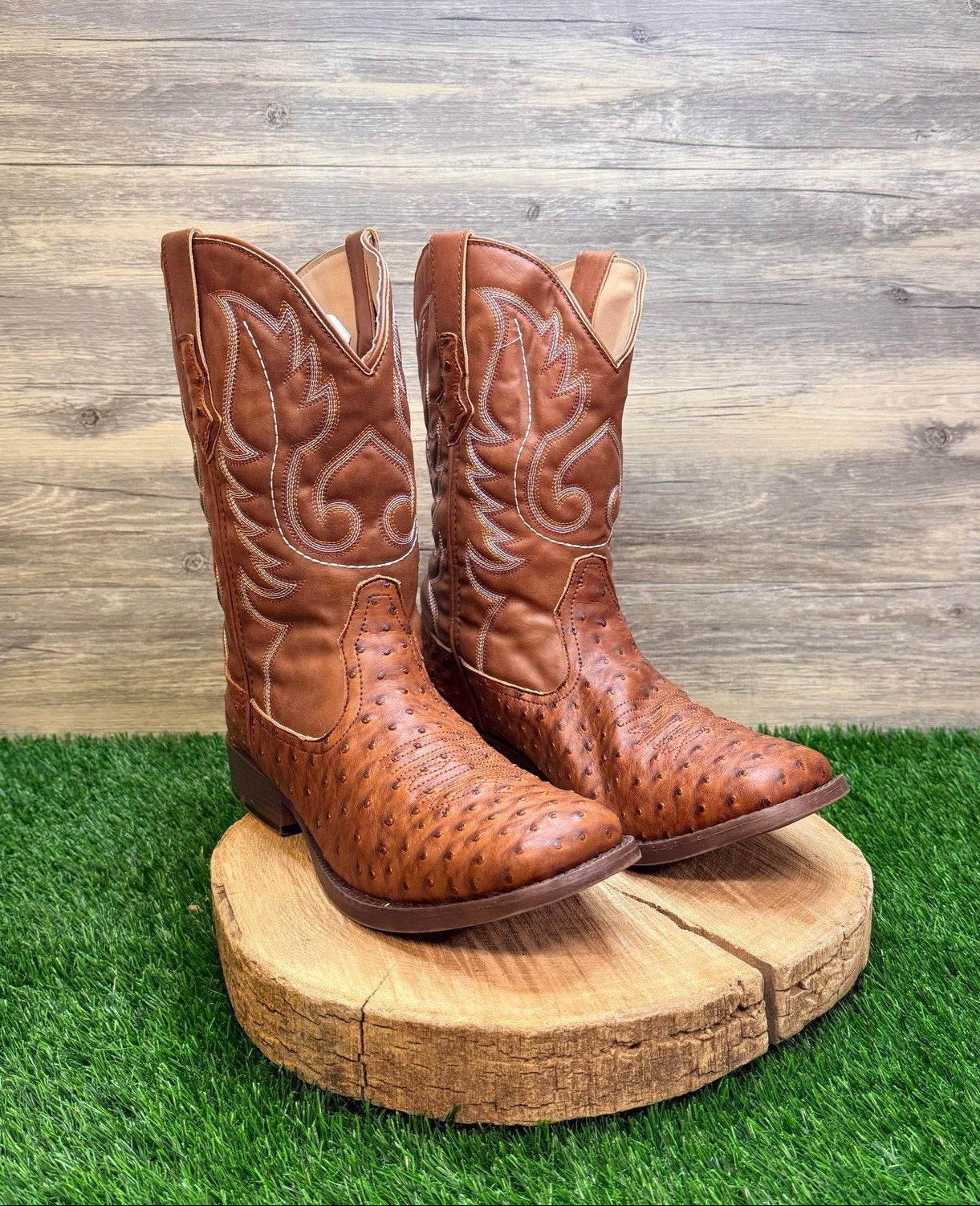 Roper Men - Size 13 - Brown Faux Ostrich Leather Square Toe Cowboy Boots 0807