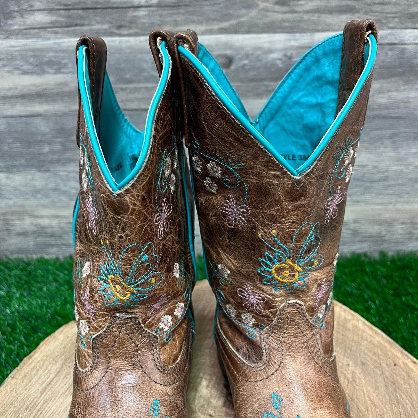 Smoky Mountain Youth - Size 13.5 - Tan Floral Square Toe Cowboy Boots 3841C