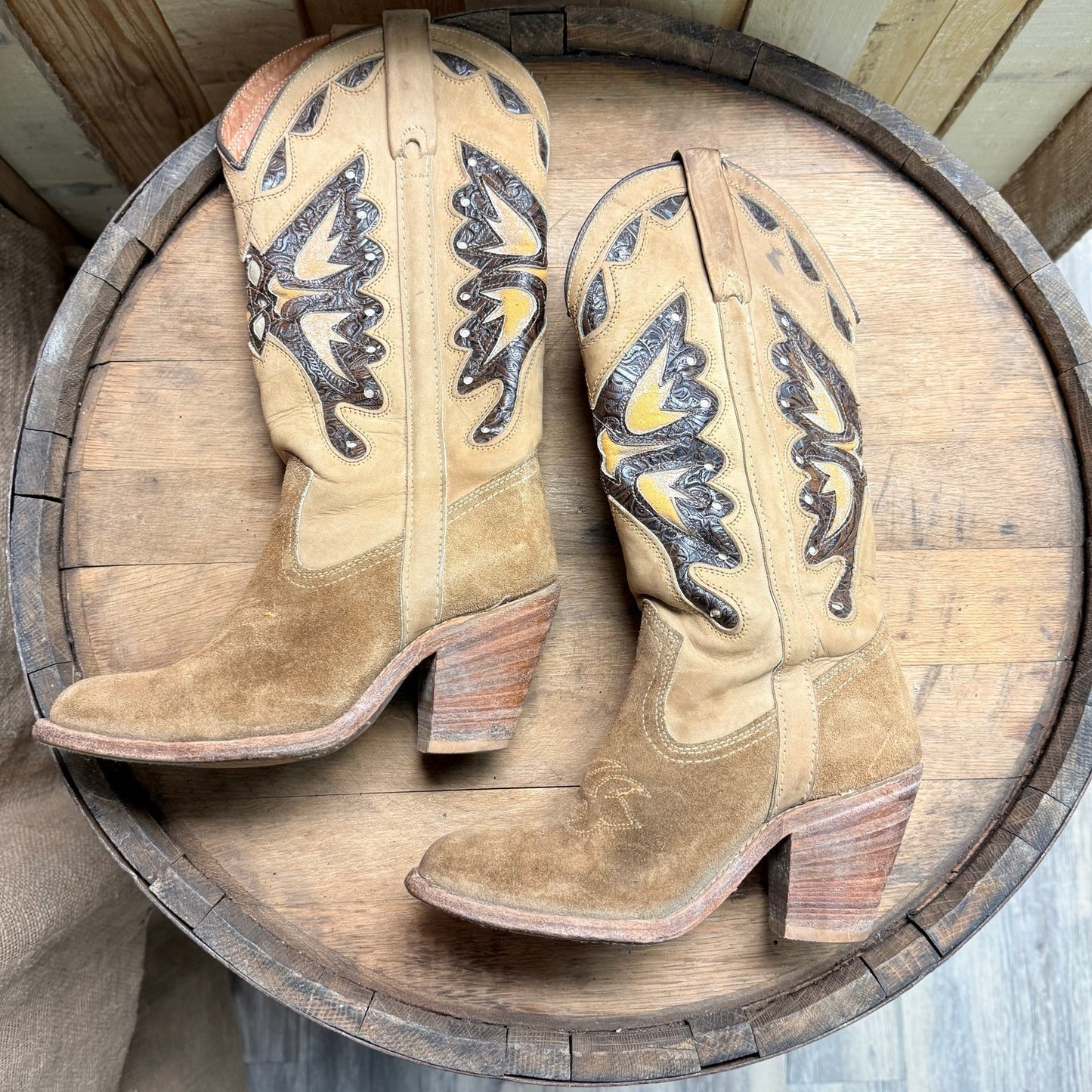 Miss Capezio Women - Size 6.5M - Tan Butterfly Western Cowboy Boots L486