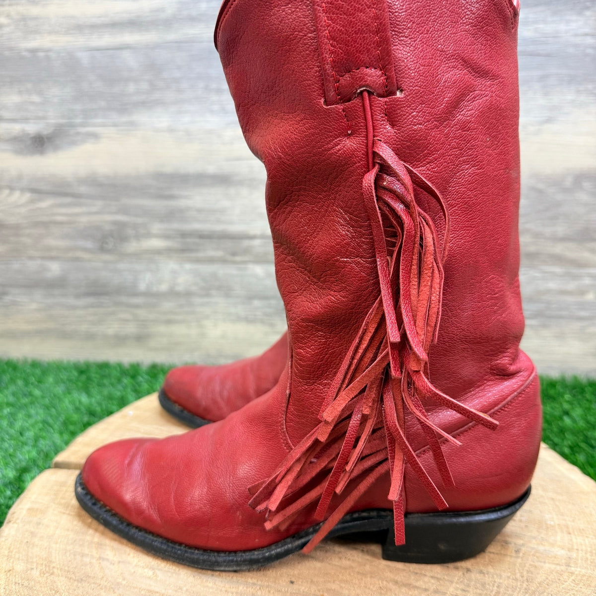 Evenin’ Star Youth - Size 2.5 - Vintage Red Fringe Western Cowboy Boots