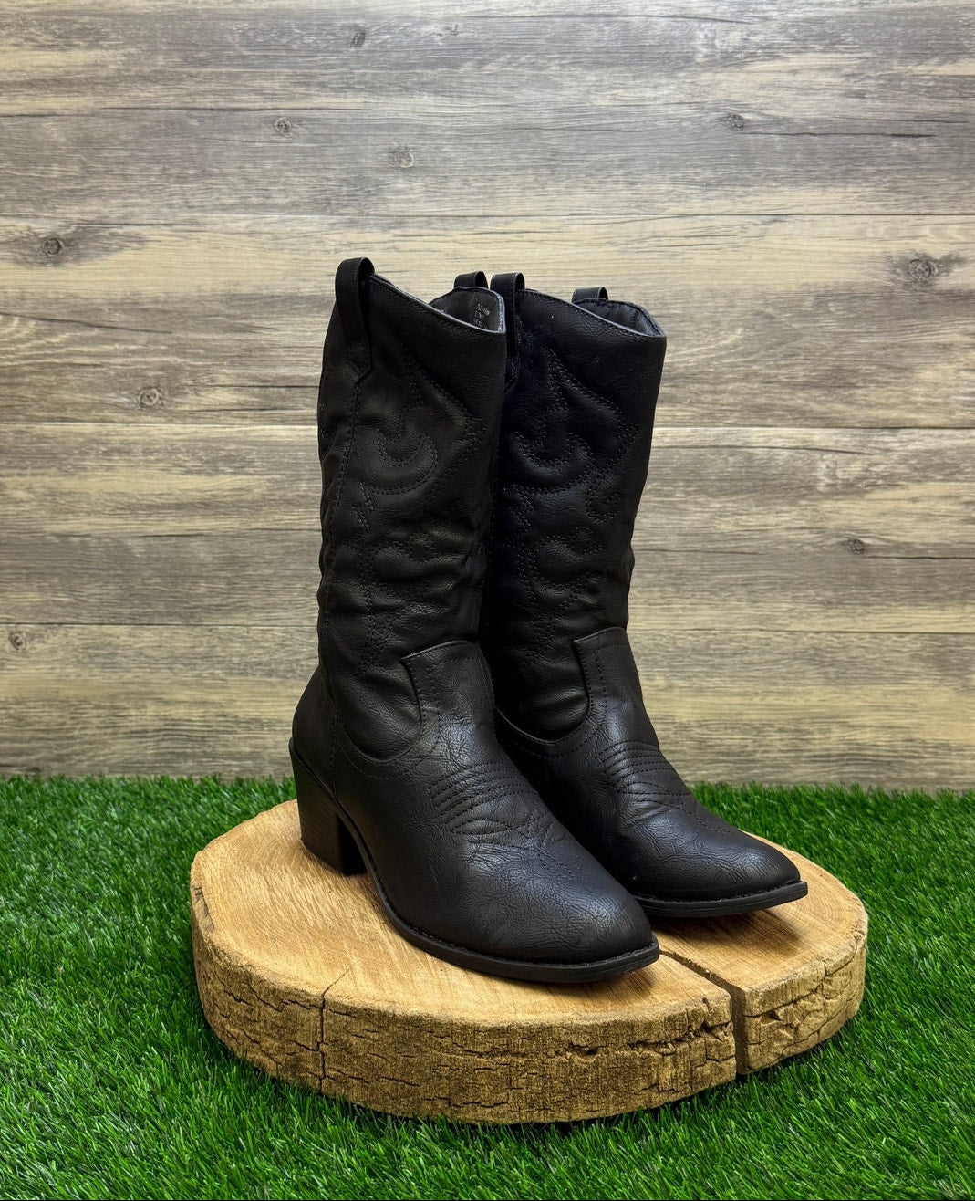 Charles Albert Women - Size 7 - Black Faux Leather Cowboy Boots