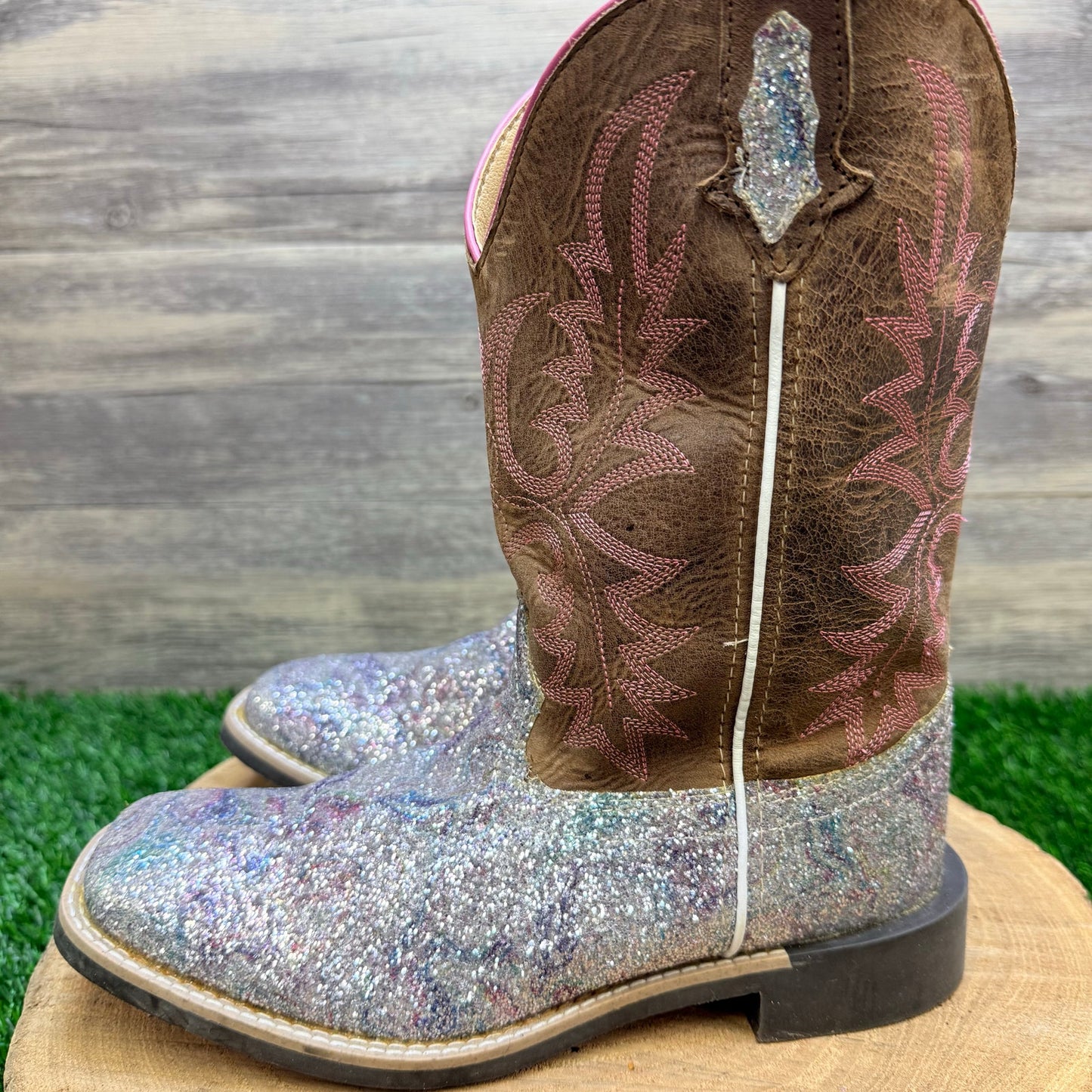 Smoky Mountain Youth - Size 5R - Tan Glitter Square Toe Cowboy Boots 3250Y