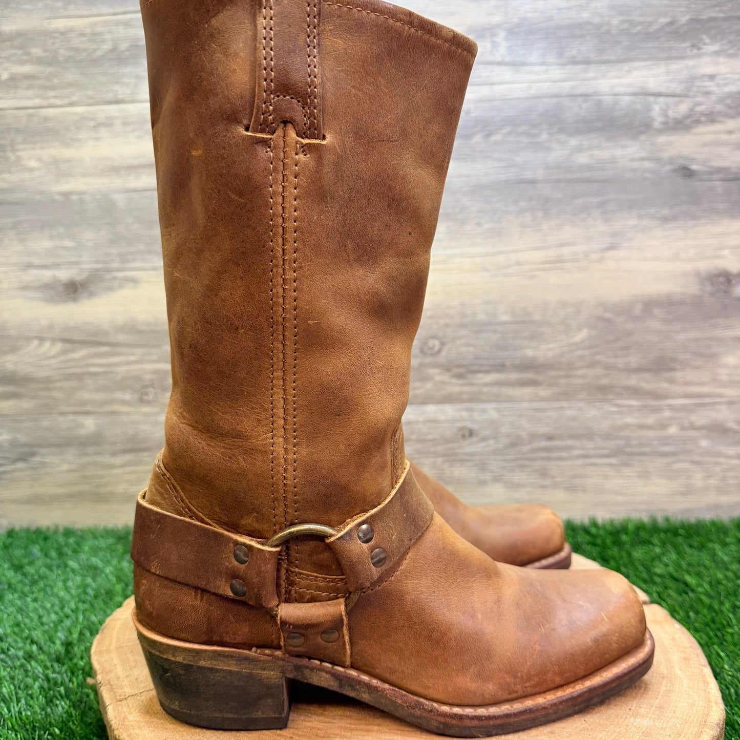 Frye Women - Size 6.5M - Tan Harness Moto Cowboy Boots 77300
