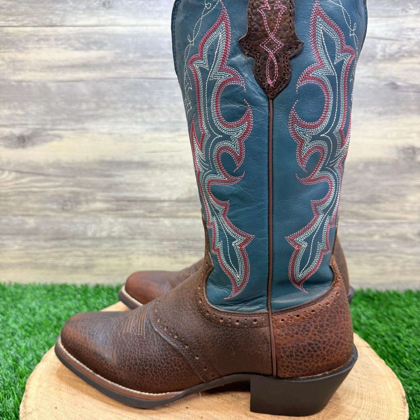 Justin Women - Size 6.5B - Teal / Brown Punchy Western Cowboy Boots L7305