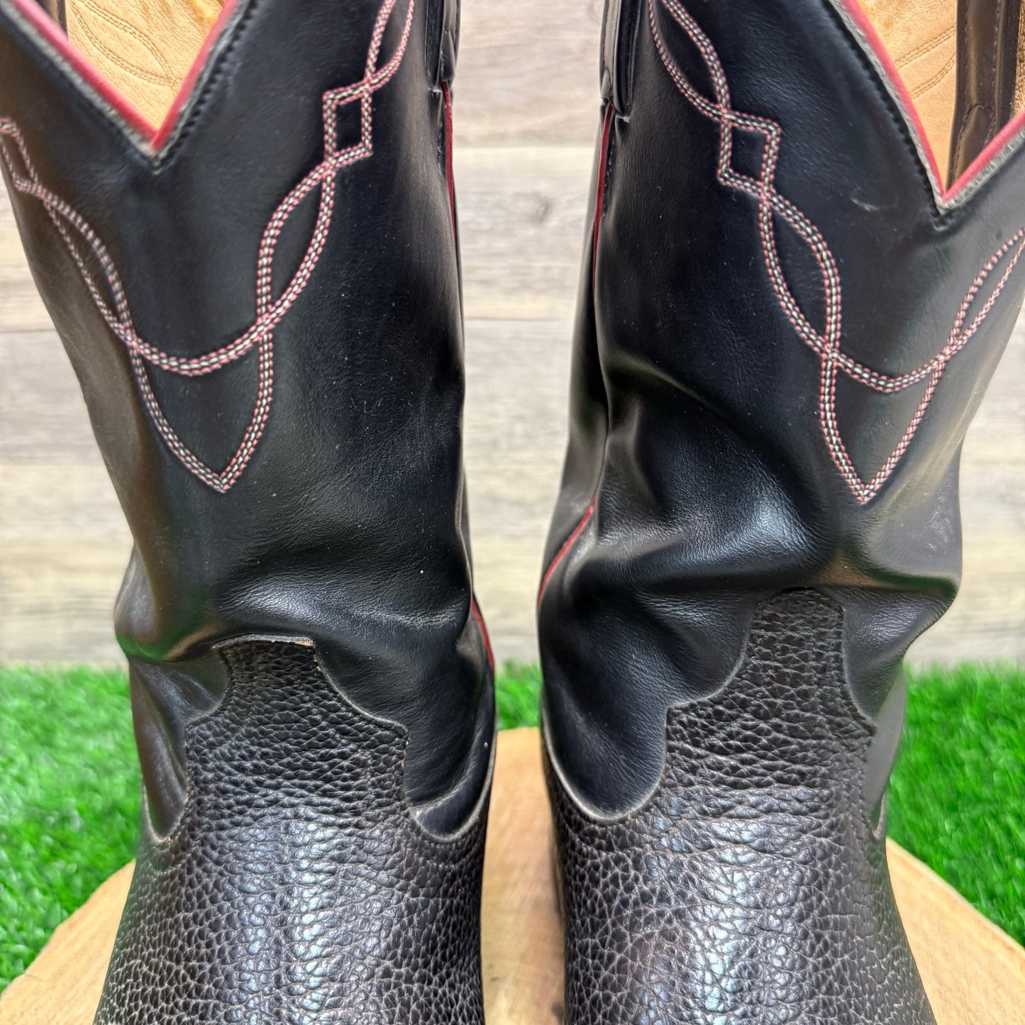 Tony Lama Men - Size 10EE - Black Bullhide Red Stitch Cowboy Boots Style 2022