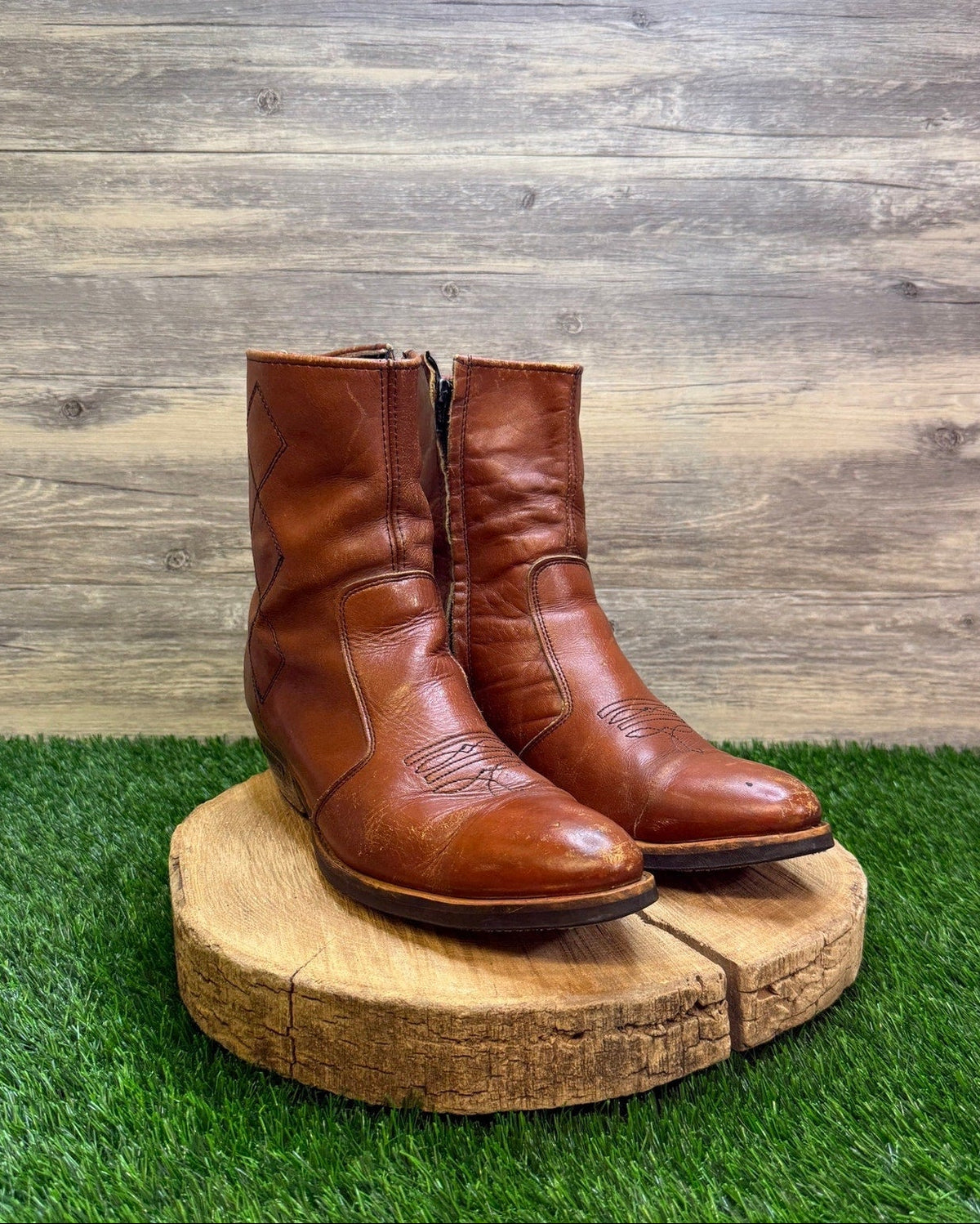 Wild Country Men - Size 12 - Cognac Leather Zipper Ankle Western Cowboy Boots