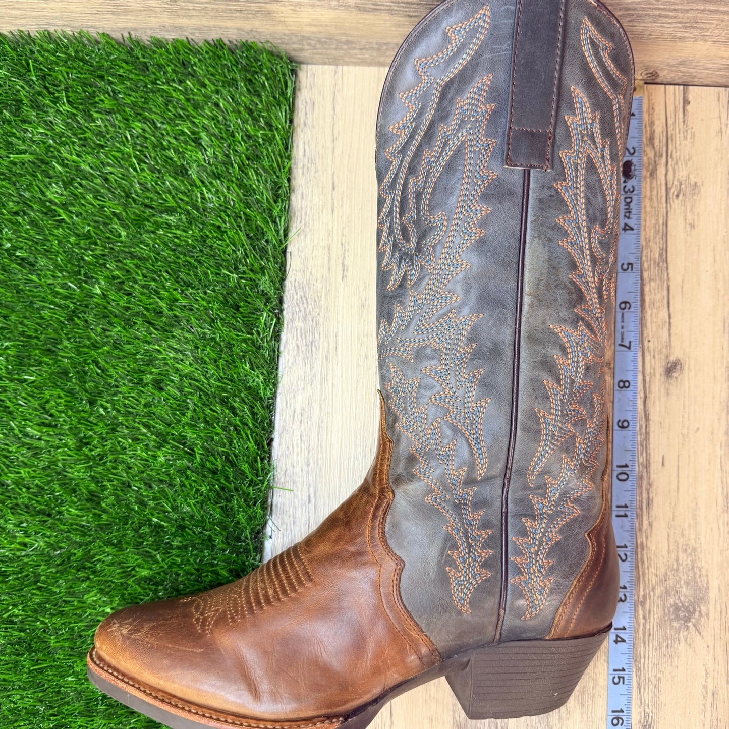 JB Dillon Men - Size 9EE - Brown / Green-Blue Western Cowboy Boots JB1200