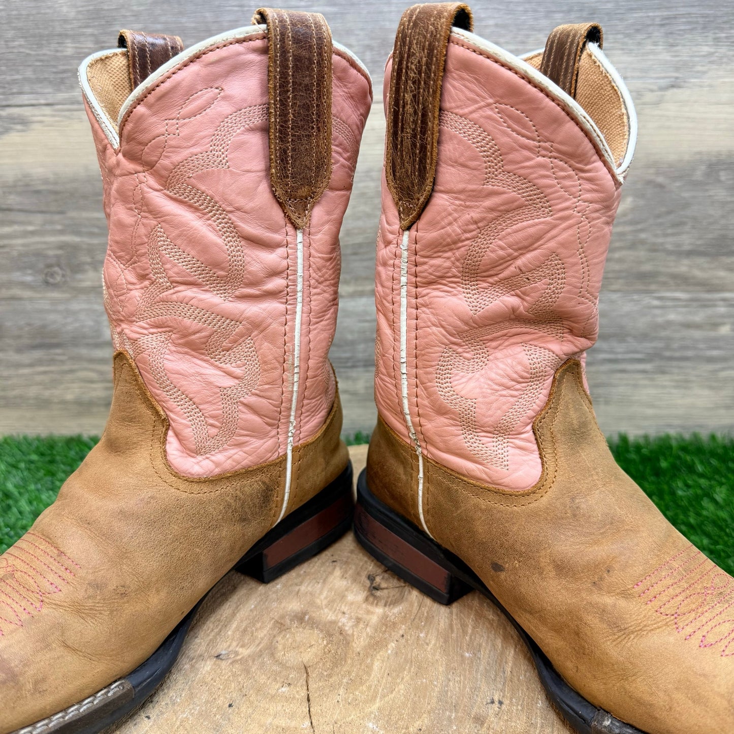 Roper Youth - Size 3 - Pink / Tan Square Toy Cowboy Boots 2407