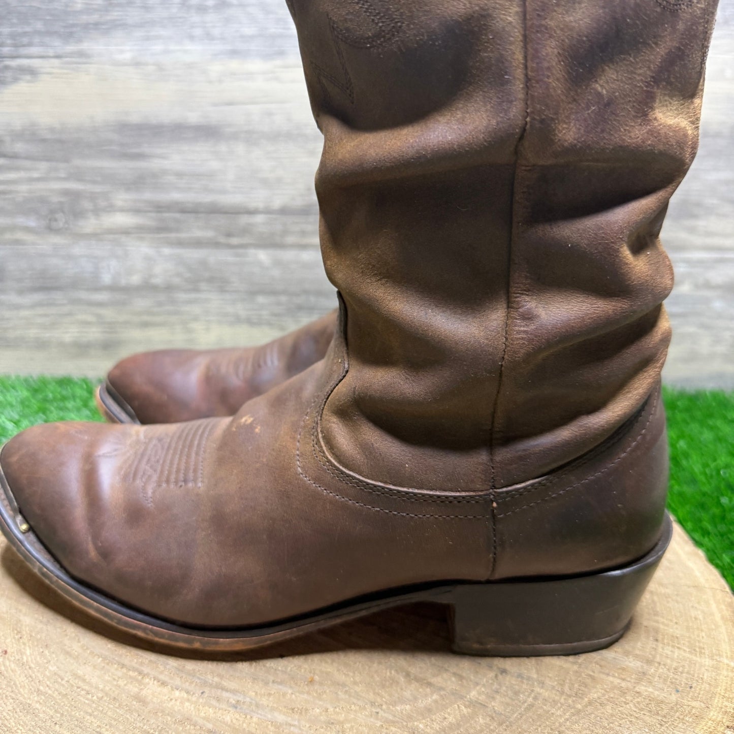 Road Wolf Men - Size 9.5W - Brown Slouch Toe Plate Cowboy Boots Style 1232