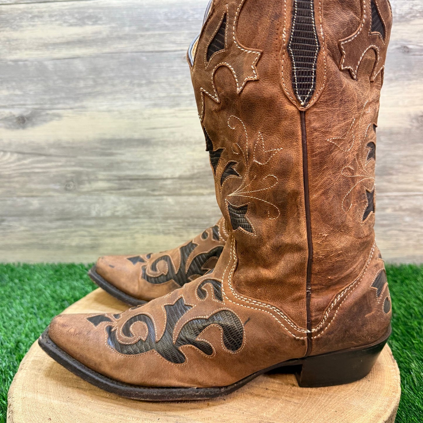 JB Dillon Women - Size 10B - Brown Lizard Inlay Cowboy Boots JBW2213