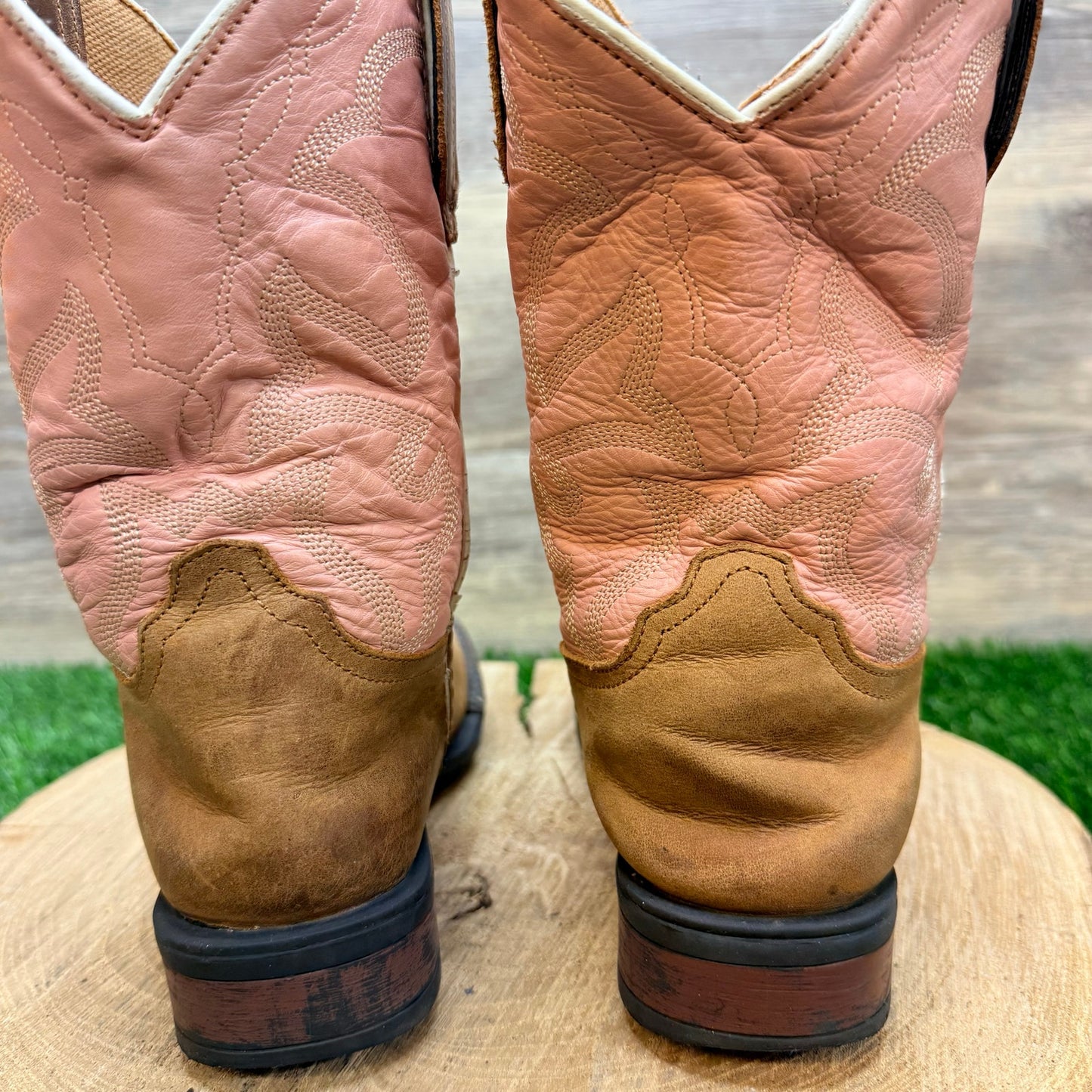 Roper Youth - Size 3 - Pink / Tan Square Toy Cowboy Boots 2407
