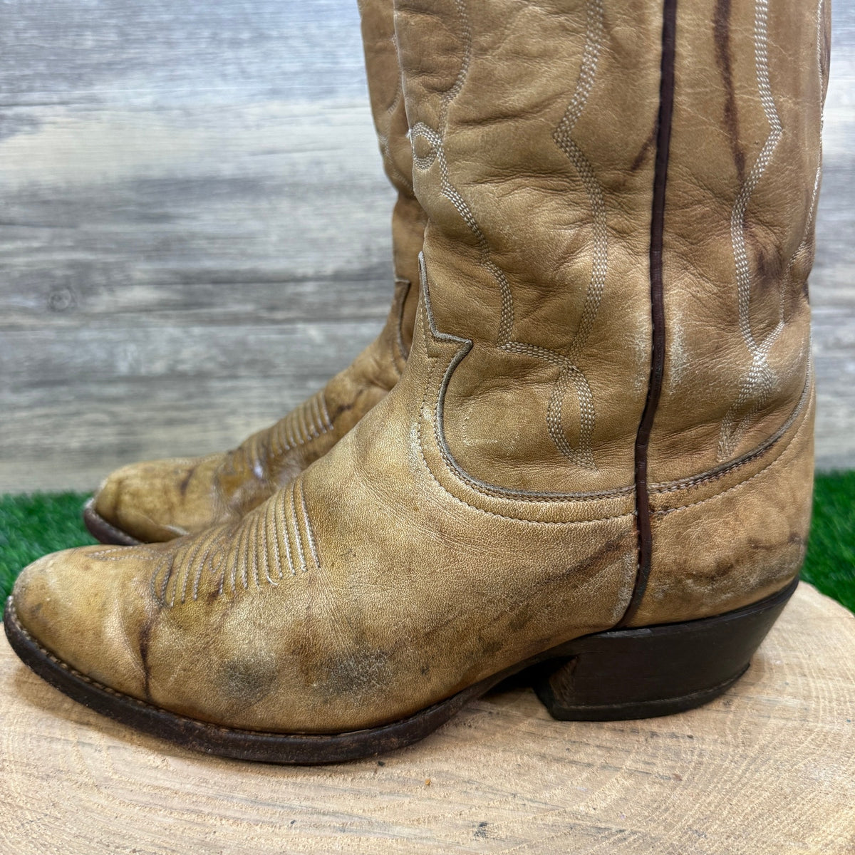 Tony Lama Men - Size 8D - Vintage Marbled Sand Embroidered Cowboy Boots Style L486