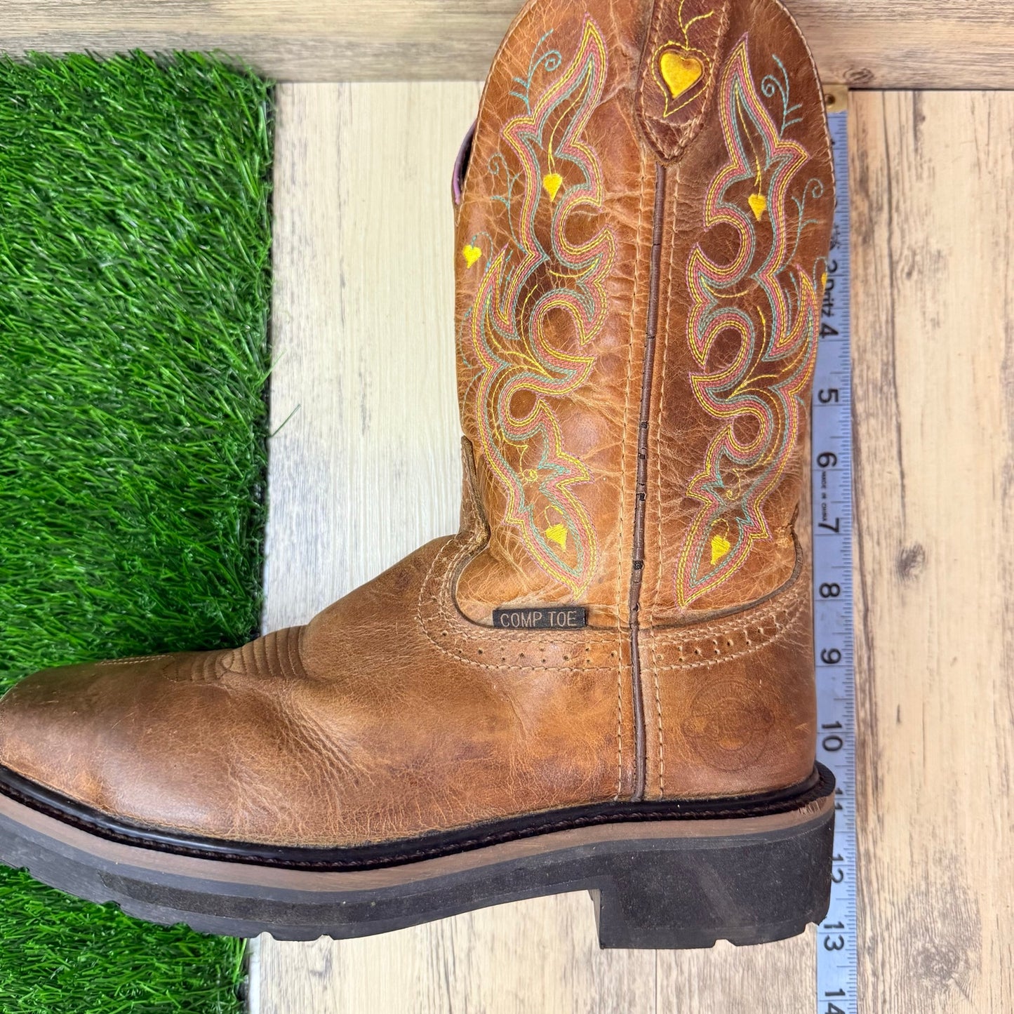Justin Women - Size 7.5B - Tan Steel Square Toe Cowboy Boots WKL4664