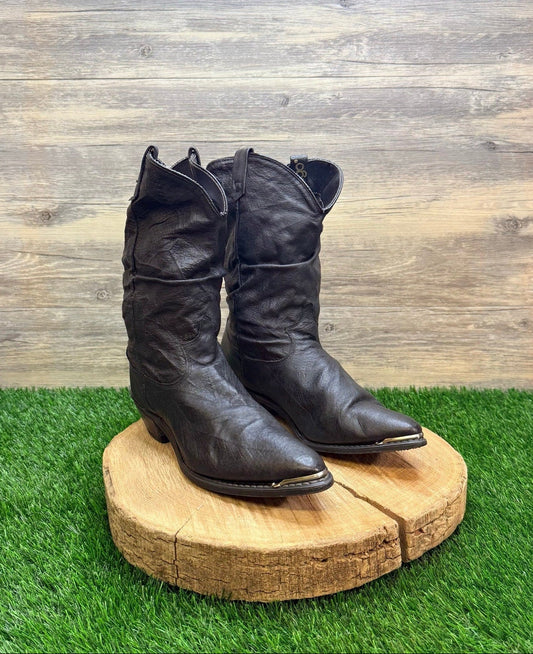 Dingo Women - Size 10M - Vintage Black Slouch Toe Plate Cowboy Boots 3613