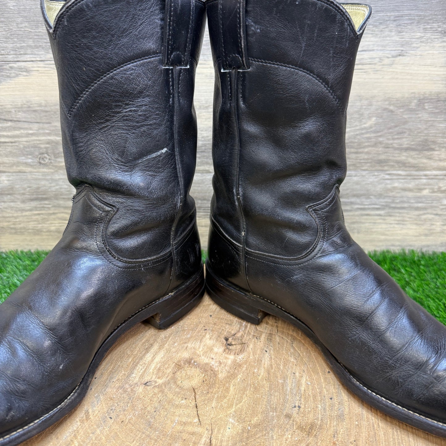 Justin Men - Size 9.5D - Vintage Black Roper Western Cowboy Boots Style 3133