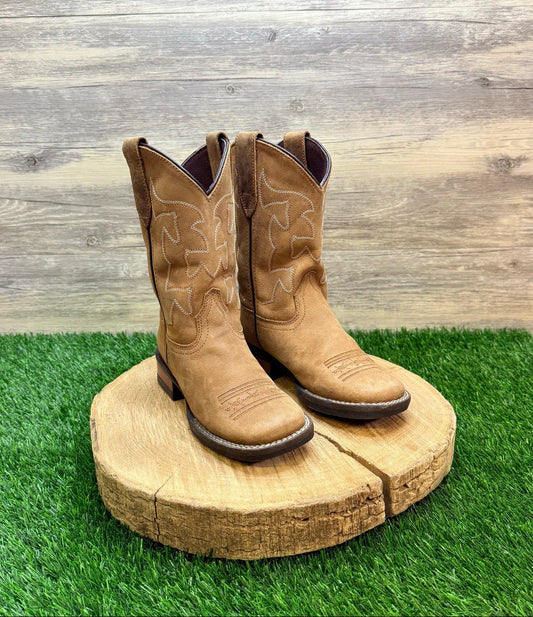 Roper Youth - Size 13 - Tan Suede Square Toe Cowboy Boots 1200BR