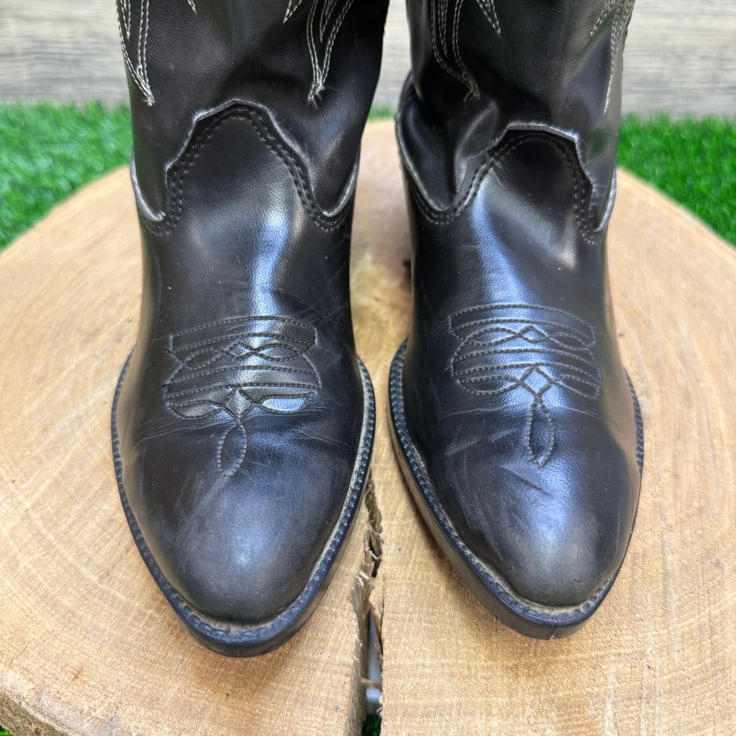 Texas Youth - Size 1D - Vintage Black Faux Leather Cowboy Boots Style C1890
