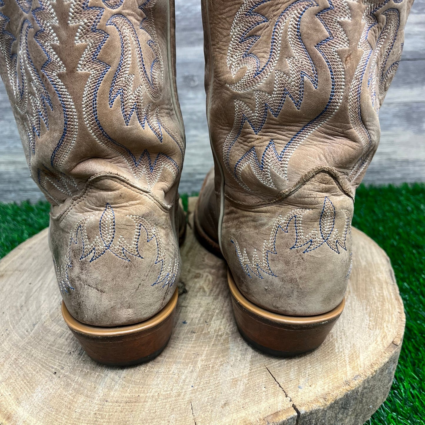 Nocona Women - Size 9B - Tan/Blue Snip Toe Cowboy Boots Style LD2732