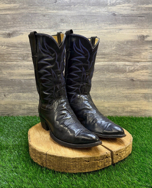 Unknown Men - Size 11.5B - Vintage Black/Blue Stitched Cowboy Boots Style J235