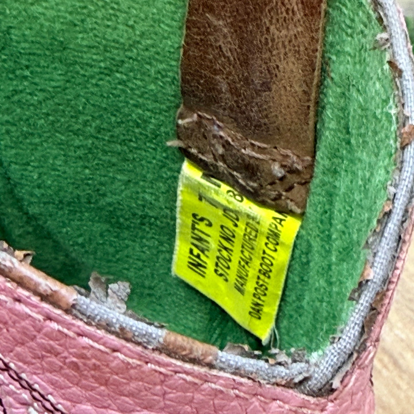 Dan Post Youth - Size 7.5M - Tan / Pink John Deere Cowboy Boots JD1185