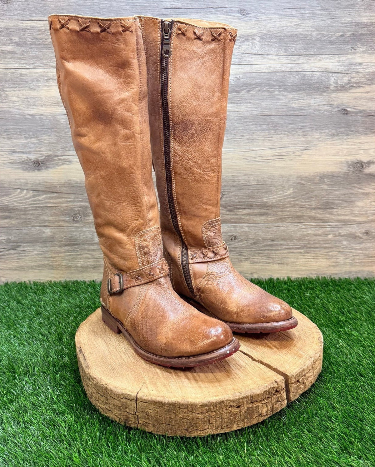 Bed Stu Women - Size 7.5 - Tan Cobbler Series Riding Dual Zipper Boots