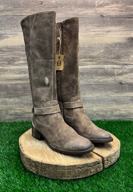 Born Women - Size 7M - Tan Suede Tall Zipper Boots Style 28817