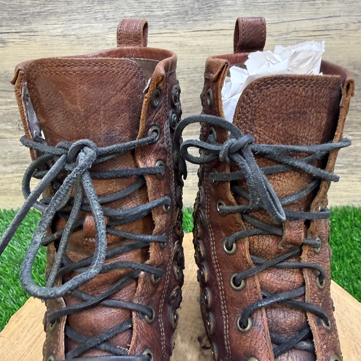 Frye Women - Size 7B - Brown Studded Lace Up Boots Style 76421