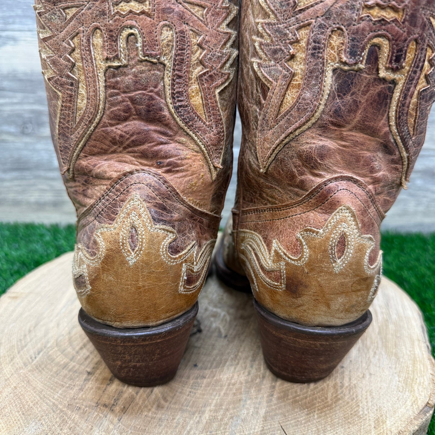 Corral Women - Size 9M - Distressed Crackle Tan Eagle Cowboy Boots R2227