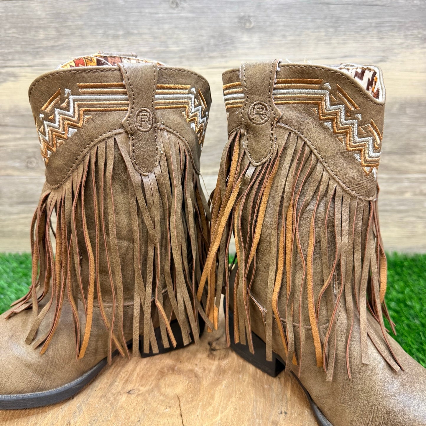 Roper Youth - Size 1 - Tan Fringe Faux Leather Cowboy Boots 1119