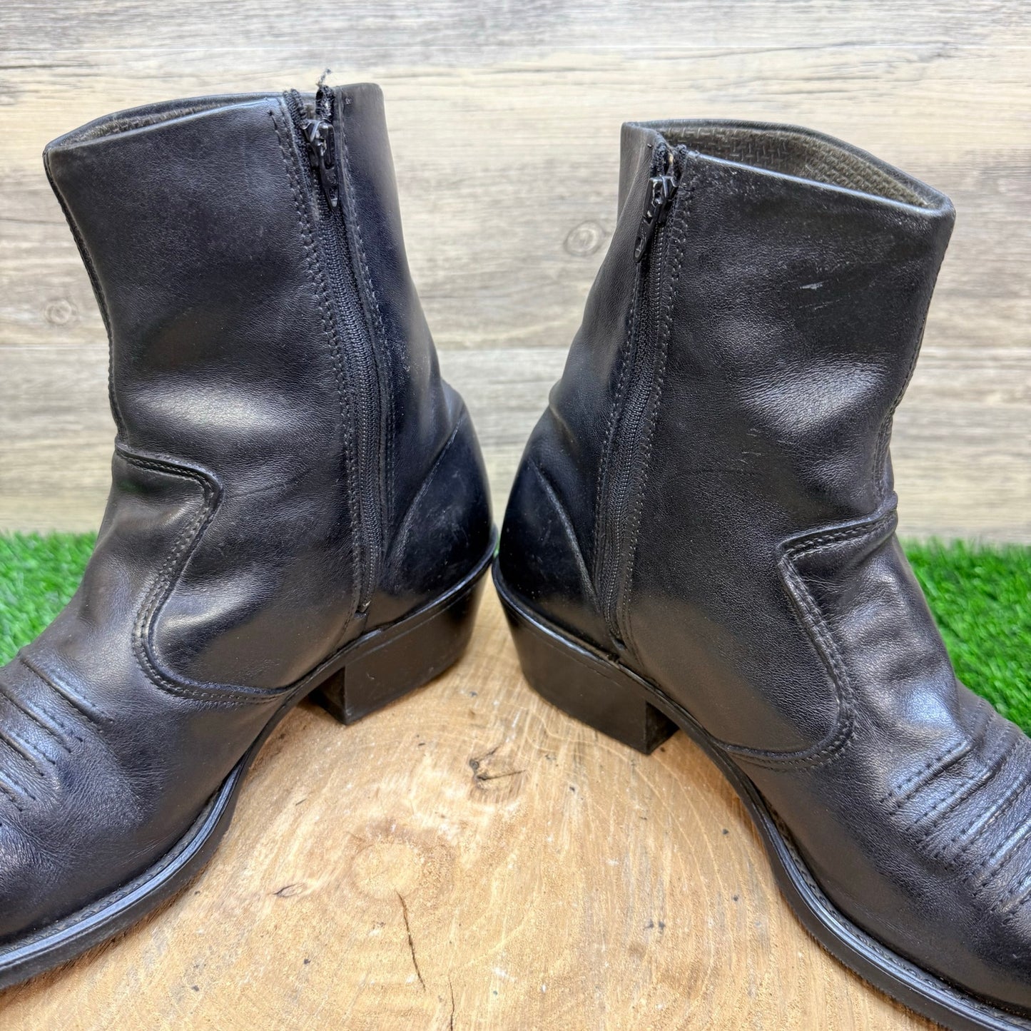Double H Men - Size 8.5D - Black Zipper Ankle Faux Boots