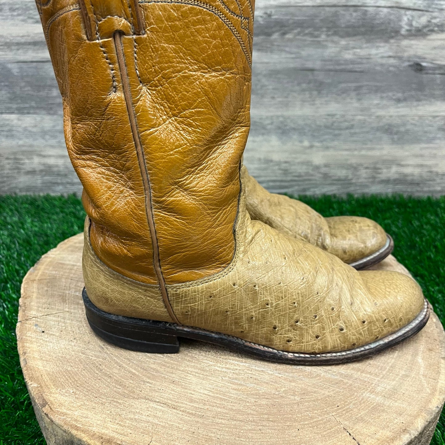 Justin Women - Size 5.5B - Vintage Cognac Smooth Ostrich Cowboy Boots L3022