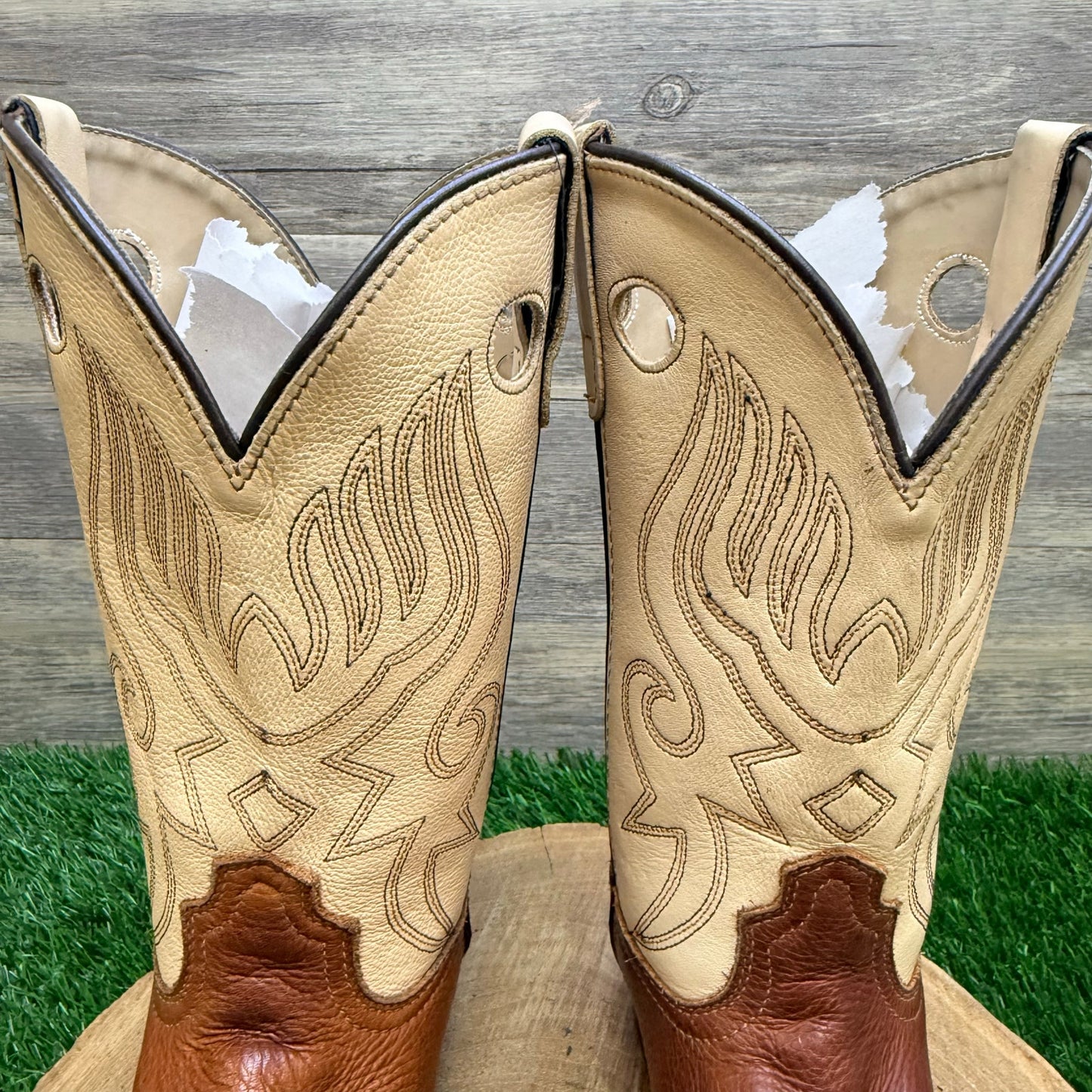 Pocono Western Youth - Size 4.5 - Tan / Cream Cowboy Boots V-1823
