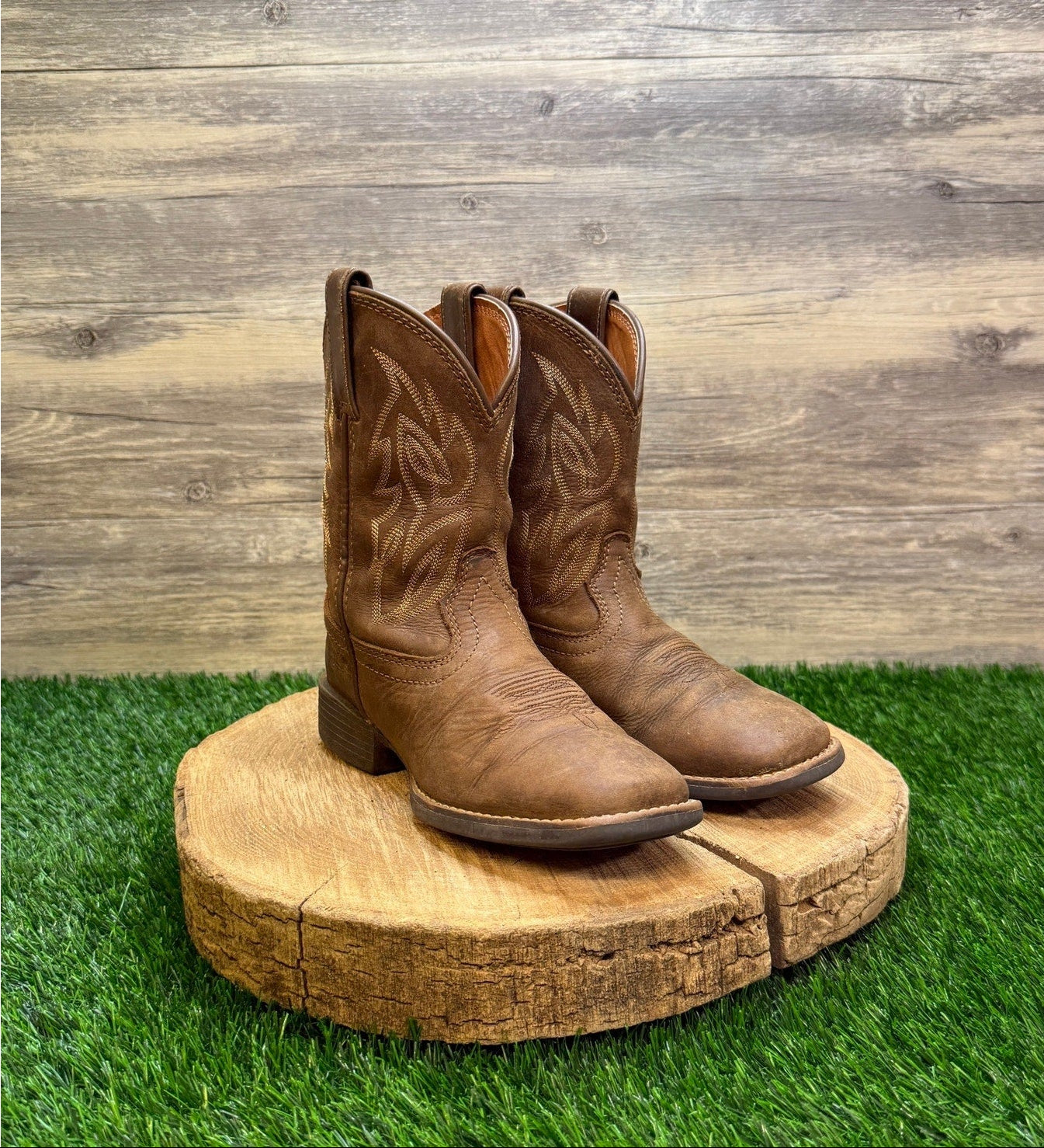 Justin Youth - Size 2D - Brown Square Toe Cowboy Boots Style JK7510