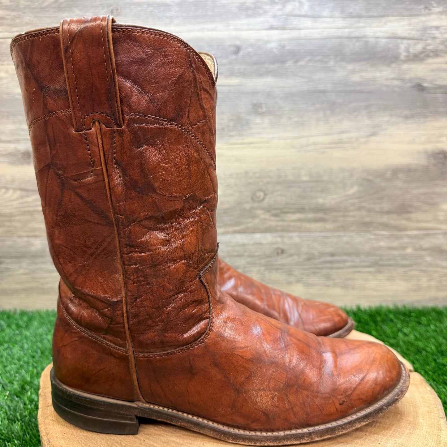 Justin Women - Size 8B - Vintage Marbled Brown Roper Western Cowboy Boots L3163