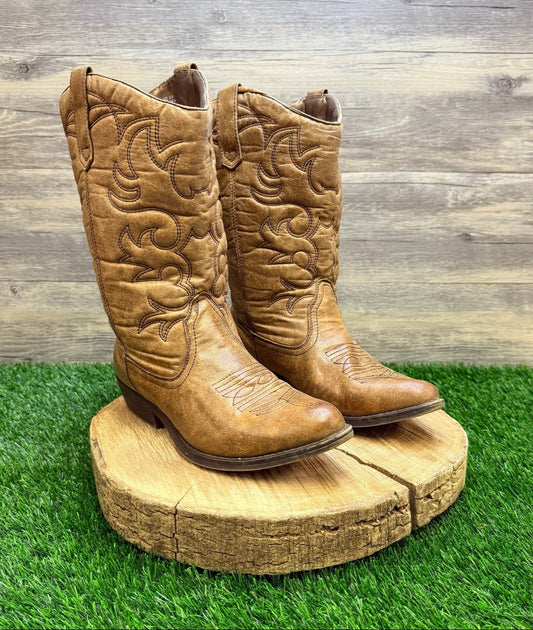 Rodeo Ropers Women - Size 9W - Tan Faux Leather Cowboy Boots Mesa