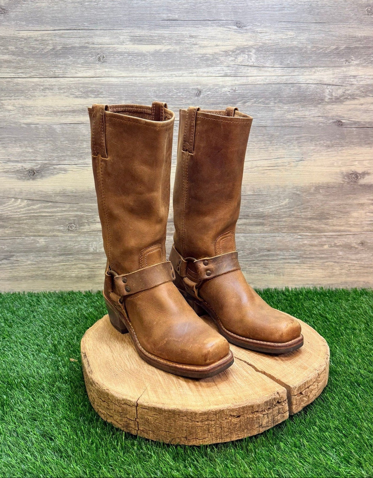 Frye Women - Size 6.5M - Tan Harness Moto Cowboy Boots 77300