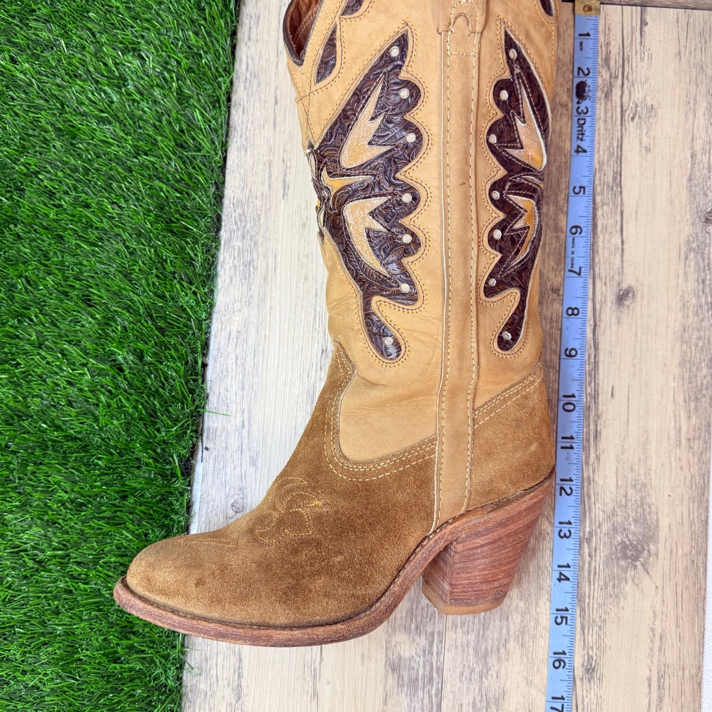 Miss Capezio Women - Size 6.5M - Tan Butterfly Western Cowboy Boots L486