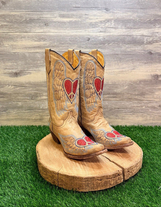 Corral Teen Youth / Women - Size 6 / Size 8 - Heart Wings Cowboy Boots A1031