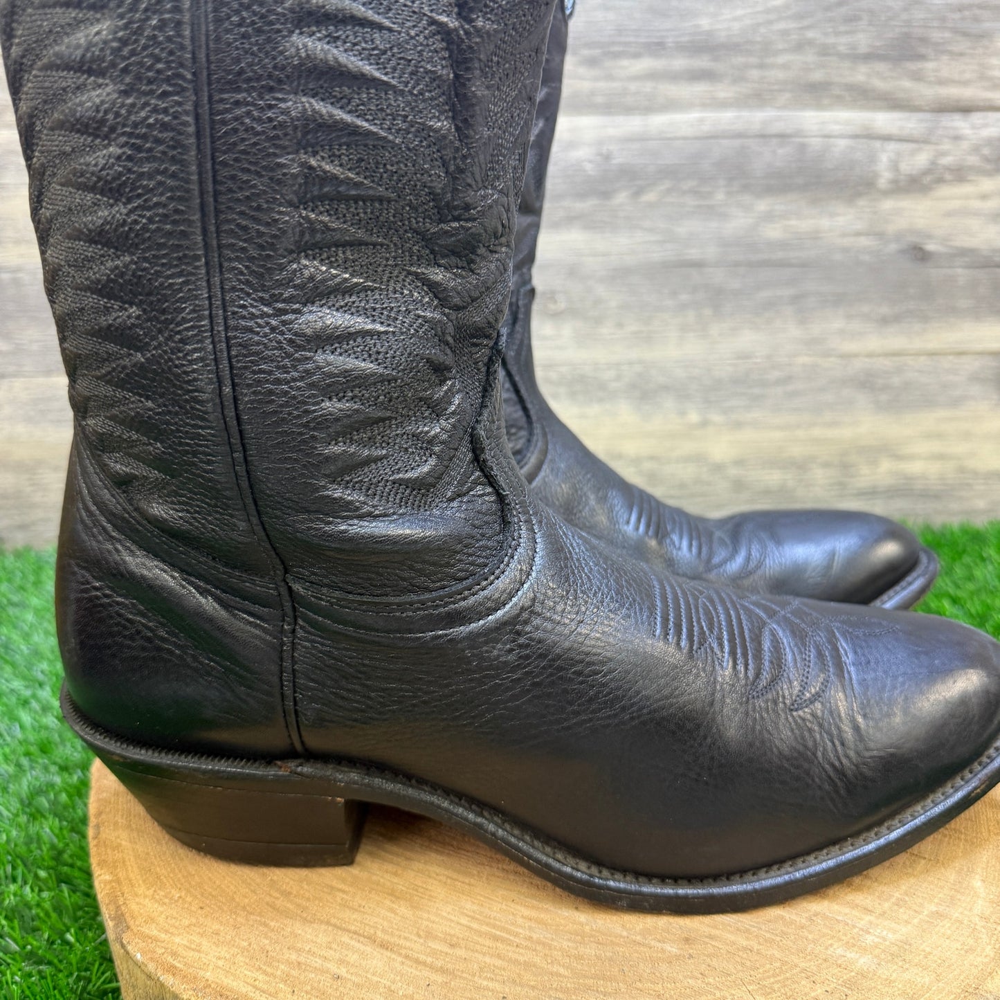Boulet Men - Size 9.5E - Black Deer Leather Cowboy Boots Style 9502