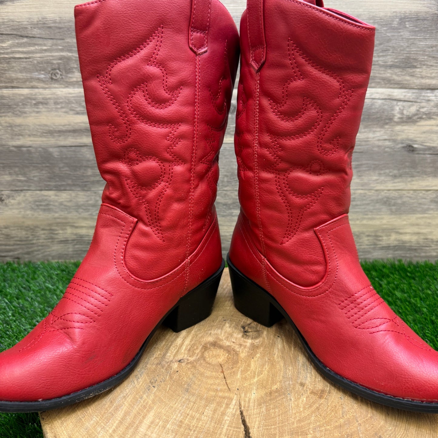 Charles Albert Women - Size 8 - Red Faux Leather Cowboy Boots