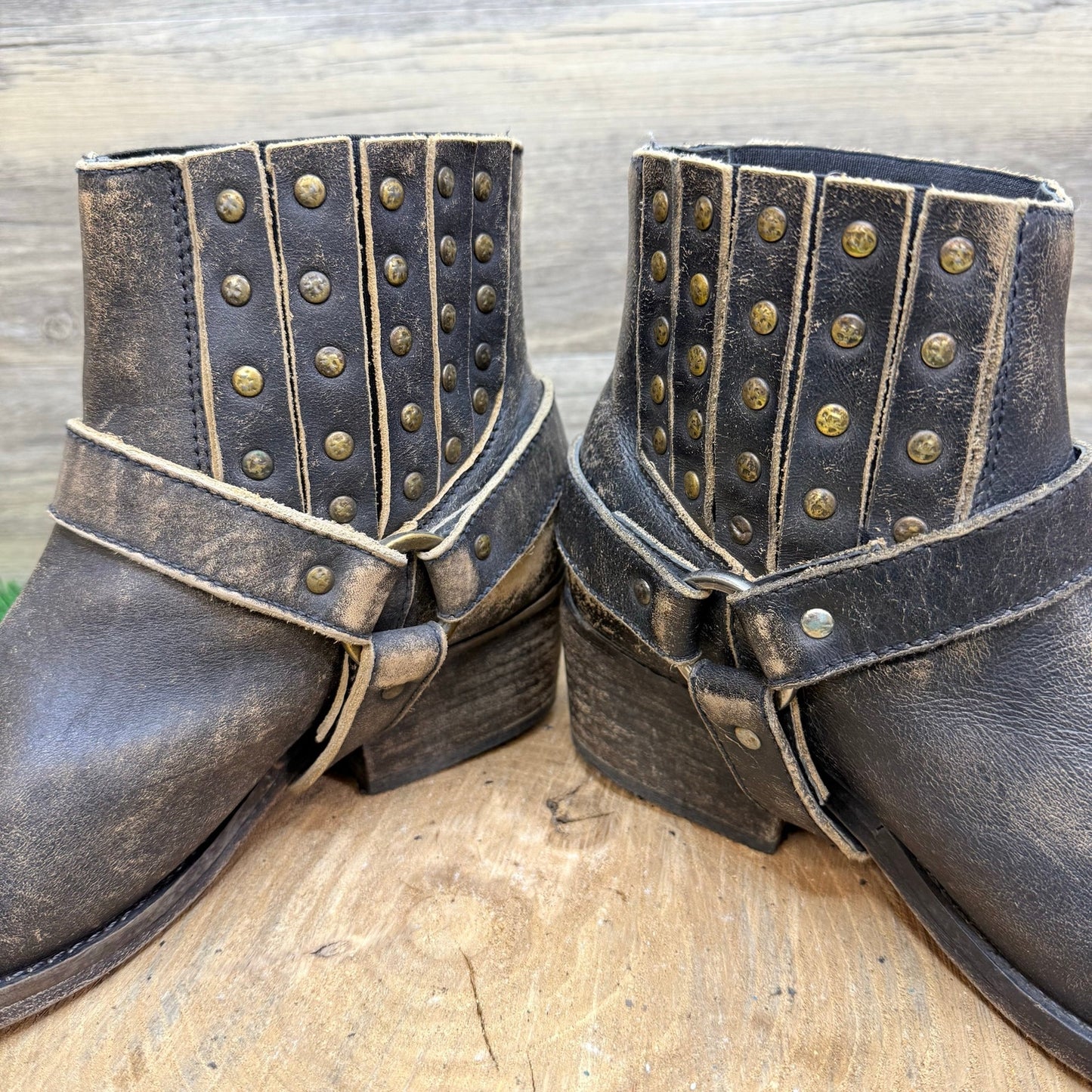 Corral Women - Size 9M - Distressed Black Studded Strap Ankle Boots P5038