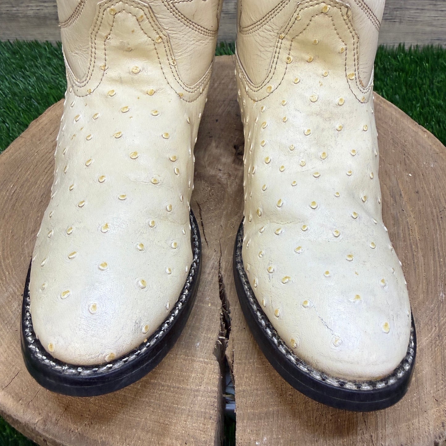Acme Women - Size 5.5 - Vintage Cream Faux Ostrich Cowboy Boots 12128