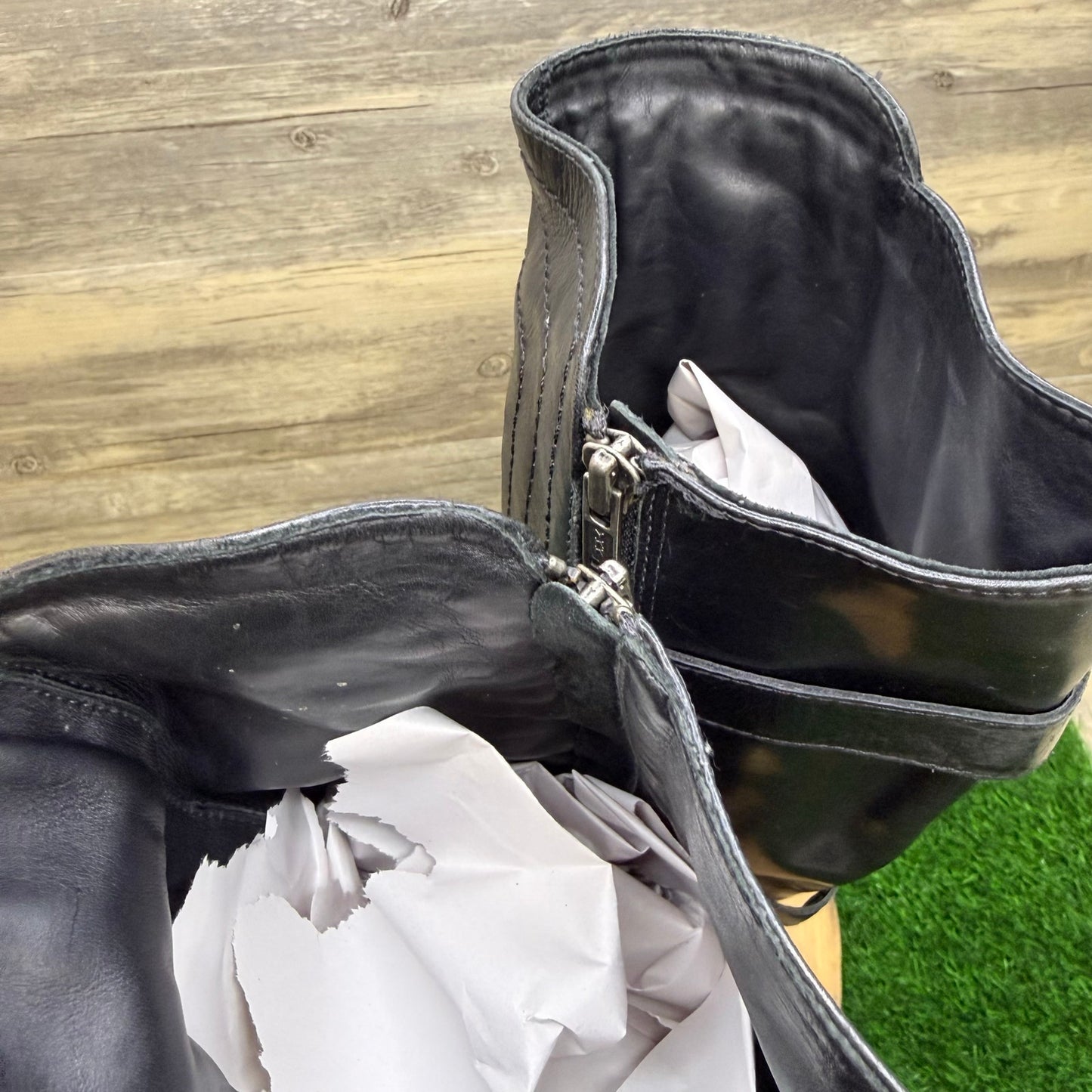 Juicy Couture Women - Size 8.5M - Black Tall Belted Zipper Moto Boots