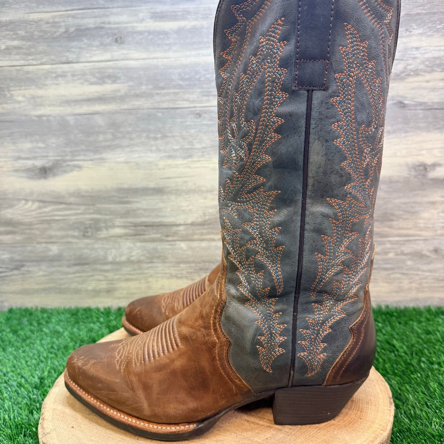 JB Dillon Men - Size 9EE - Brown / Green-Blue Western Cowboy Boots JB1200