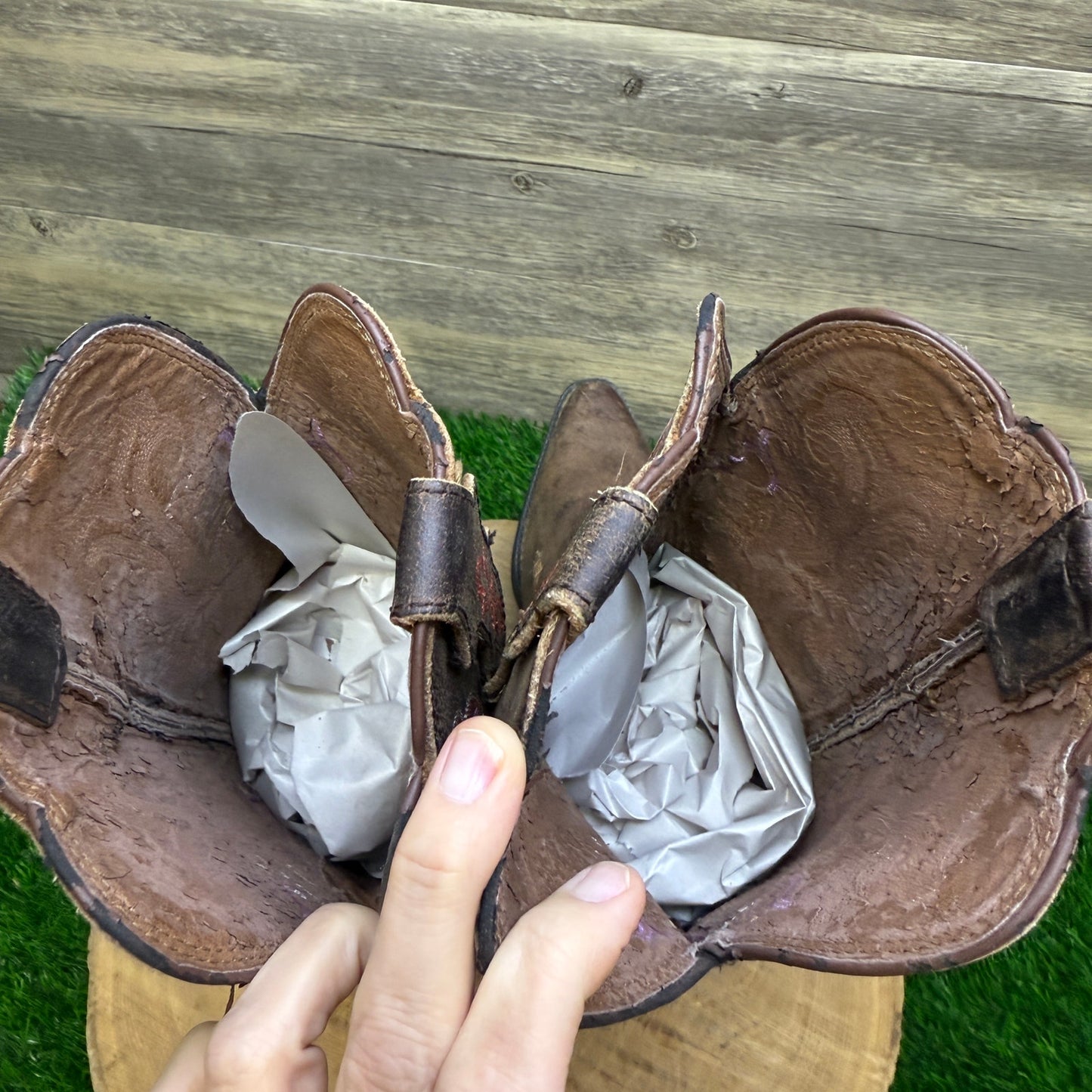 Justin Women - Size 9 - Brown/Purple Snip Toe Cowboy Boots