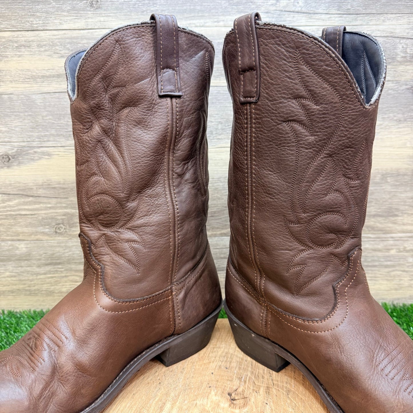Masterson Men - Size 14D - Brown Tooled Toeplate Western Cowboy Boots RB886