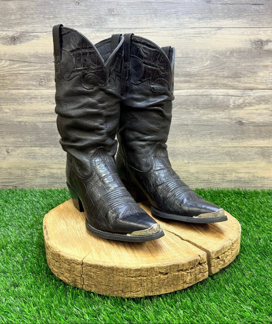 Ariat Women - Size 8.5B - Black Slouch Toe Plate Cowboy Boots 13805
