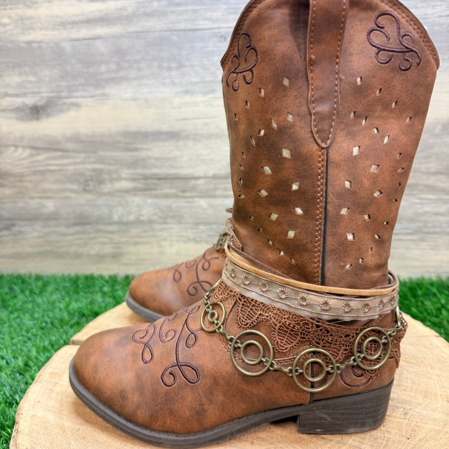 Rodeo Ropers Youth - Size 2M - Brown Zipper Boots Carousel